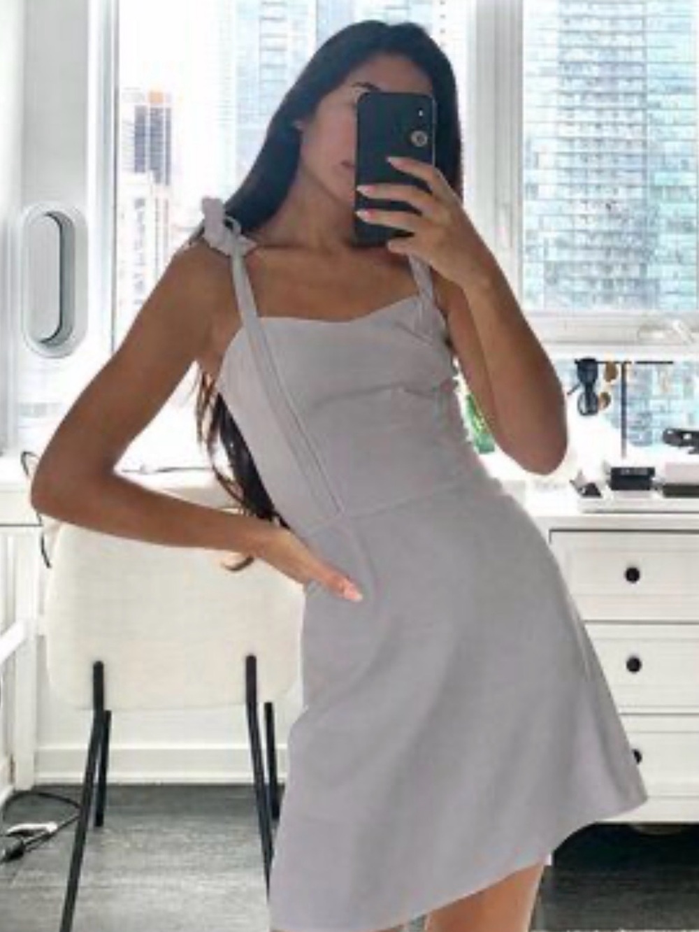 Aritzia Light Gray Tie-Shoulder Mini Dress